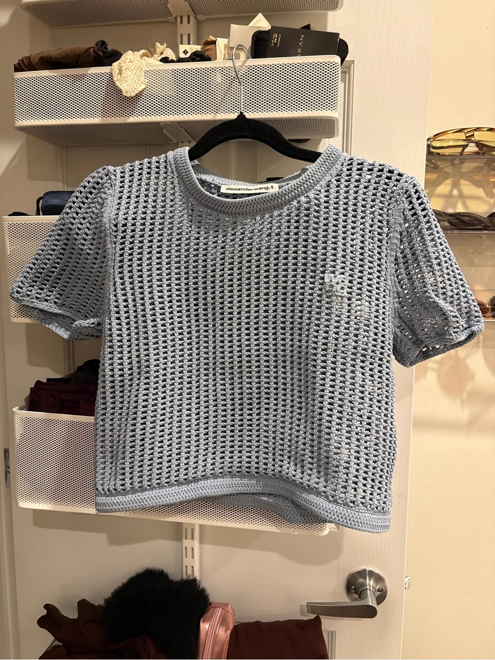 Alexander Wang Kids Light Blue Crochet Short Sleeve Tee